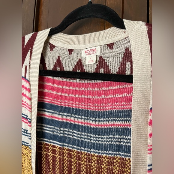 Mossimo, Aztec/Tribal, Blue, Mustard, Pink, Maroon Cardigan with Pockets, size L - Picture 2 of 6